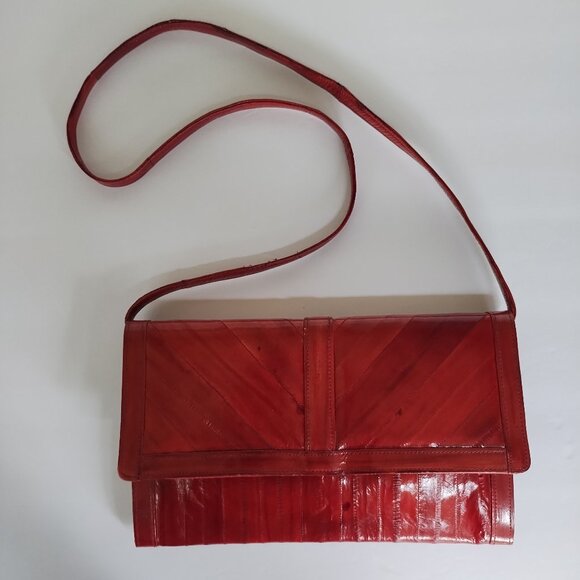 Vintage Genuine Eel Skin Crossbody Clutch Purse with Removable Strap - Picture 1 of 16